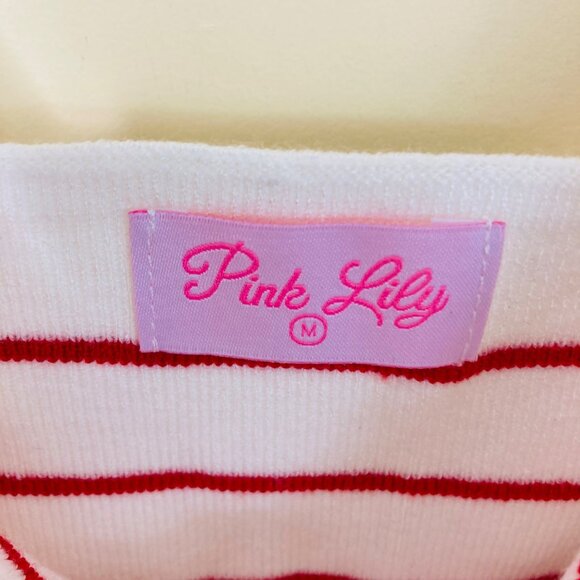 Pink Lily Knit Tank Top Women's Medium White Red Stripe Summer Tie Front - Picture 3 of 8